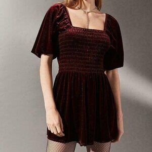 Urban Outfitters Patsy Smocked Velvet Romper Burgundy Women's S Holidays Party